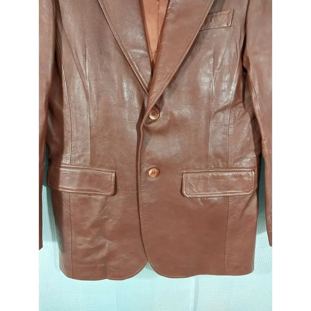 MICHEL SAZARIN! GORGEOUS BURGUNDY BROWN/RED GENUINE LEATHER JACKET BLAZER! SZ 42
